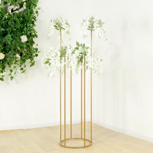 Efavormart Gold Metal 6-Tubes Single Stem Flower Centerpiece in Minimalist Style, Bud Vase for Floral Arrangements with Hollow Round Base - 4ft Tall - Image 2