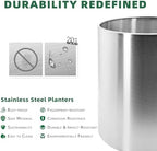 Longrun 9.8 Inch Dia Round Planter, Modern Indoor Outdoor Large Stainless Steel Plant Pot and Plant Caddy with Wheels for Home Patio Garden, Easy to Clean and Move - Image 3
