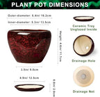 6 Inch Ceramic Pots for Plants - Indoor Plant Pots with Drainage Hole and Saucer, Decorative Planters for Outdoor Plants, Modern Planter, Living Room Decor, Gardening Gifts, Red Leopard - Image 2