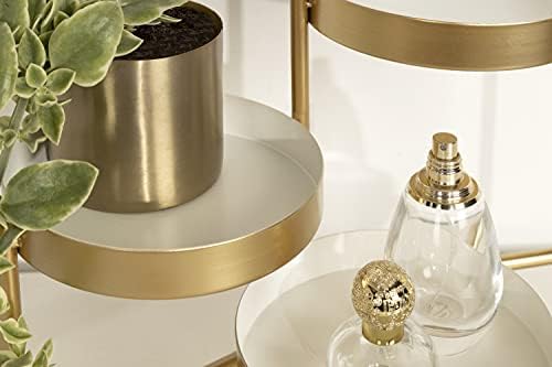 Kate and Laurel Finn 3-Tiered Plant Stand; 7.25 x 7.25 x 10; White and Gold; Decorative Layered Tabletop Plant Stand for Display and Storage - Image 4
