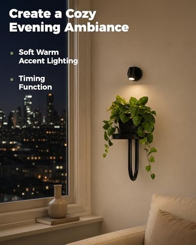 Bamworld Wall Plant Holder with Lights, Black, 3pcs - Image 2