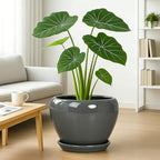 Deep Dream 10 Inch Plant Pot- Ceramic Planter Pot Round Plant Pots for Indoor Plants Outdoor Large Flower Pot with Drainage Holes & Trays, Grey - Image 2
