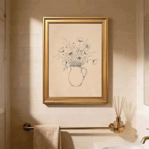 Gold Vintage Framed Floral Pitcher Wall Art, Botanical Line Drawing Print - Image 5