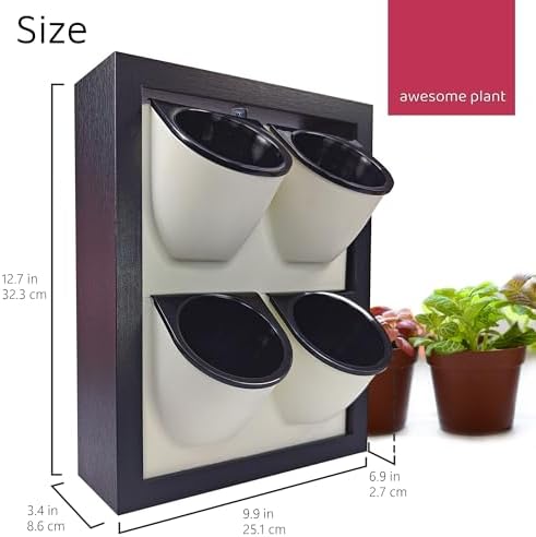 Wall Garden 4 Vertical Wall Planter, 4 Pots Wood Frame Self Watering Living Planter for Home Office Decor, Wall-Mounted Planter for Indoor Houseplants (Black) - Image 3
