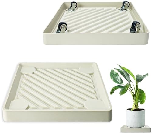 REDHUGO 2PCS Square Plant Caddy with Hidden Wheels, Heavy Duty Rolling Plant Stand Caddy with Wheels, Pot Base for Indoor Outdoor, Beige, 11 inches by REDHUGO