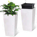 2 Pack 30 Inch Tall Diamond Planters, Modern Self-Watering Flower Pots with Water Level Indicator for Indoor & Outdoor Plants, Patio, Porch, & Home Décor, White by BouPower