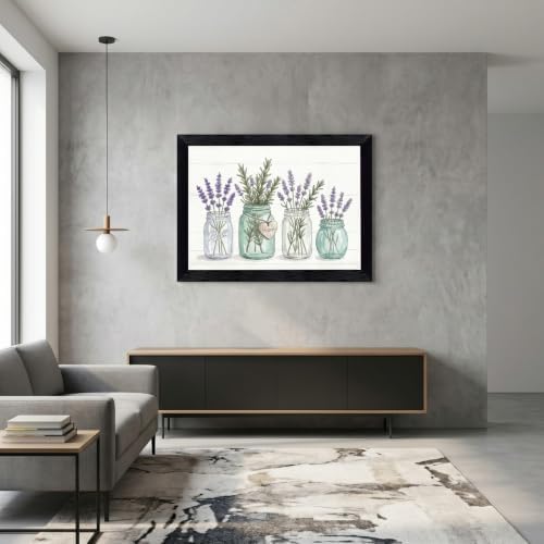 Framed Canvas Wall Art Watercolor Mason Jar Herb Bouquet Seafoam Lavender Rosemary Greenery Canvas Print Poster Black Frame Wall Decor for Kitchen Dining Room Farmhouse Decor, Rustic Gift - Inch 12x16 - Image 4