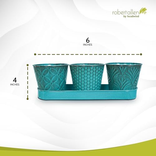 Headwind IroneStone Valencia Sets Collection - 4" Surf Blue Decorative Planter Plant Pots - Small Flower Pots w/Drainage Hole & Saucer for Snake Plant, Succulent, Herb Planters by Robert Allen - Image 2