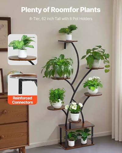 VEVOR Plant Stand Indoor with Grow Lights, 62 in Tall 8-Tier Lighted Plant Shelf, Metal Corner Plants Holder, 3 Timer & 10 Brightness, Tree-Shaped Flower Display Rack for Living Room Balcony Decor - Image 2