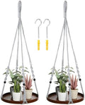 PATIKIL Macrame Plant Hangers Indoors, 2 Pack Hanging Plant Shelf with Sturdy Wood Base for Home Decor Hanging Wall Ceiling Window, Grey by PATIKIL