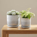Textured Ceramic Flower Pots with Saucer for Home Decor - Modern Planters and Pots for Garden Plants- Elegant Planters for Indoor Plants and Outdoor Use - Set of 2, 6", 5", Silver & Metallic by NESSANDJORD
