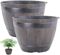 2PCS Barrel Planter 7.5 Inch Resin Large Pots for Plants with Drainage for Indoor Outdoor Garden Yard by Unknown
