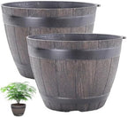 2PCS Barrel Planter 7.5 Inch Resin Large Pots for Plants with Drainage for Indoor Outdoor Garden Yard by Unknown