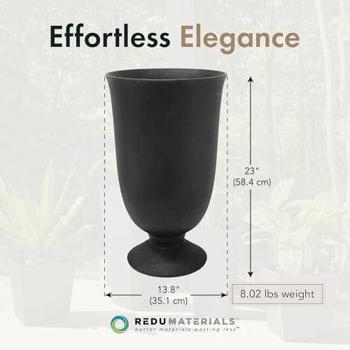 Tierra Verde Cadence Self-Watering Urn Planter, Black, 14" x 23" - Image 4