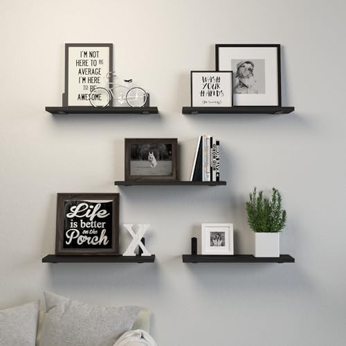 DOLLFIO Floating Wall Shelves, Decor & Storage, Black, 16.5'', 5Pcs - Image 6
