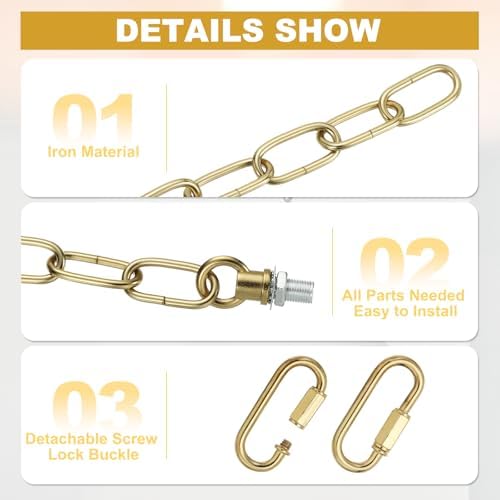 PATIKIL 6 ft Light Fixture Chain 2Set Lighting Chain Metal Looping Link - Image 3