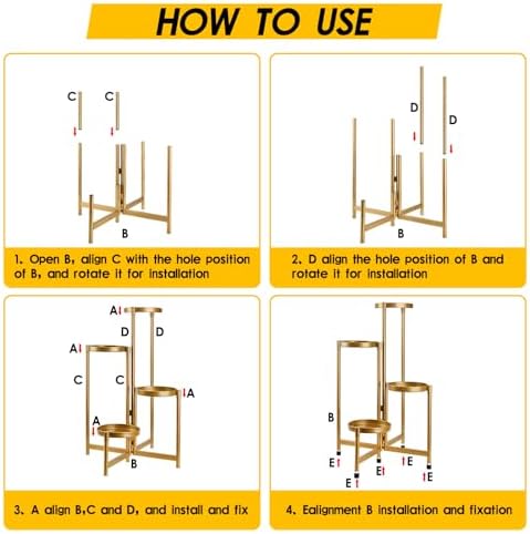 4 Tier Plant Stand Indoor Outdoor, 31 Inch Tall Metal Plant Shelf Waterproof, Plant Holder with Folding Design For Home, Living Room, New Upgrate Gold - Image 6