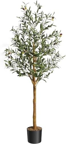 Artificial Olive Tree 5FT Tall Faux Silk Plant for Home Office Decor Indoor Fake Potted Tree, with Moss, Black Nursery Pot, Artificial Silk Plant, Designed Faux Wood Trunk and Realistic Fruit by Unknown