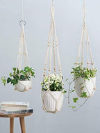 Mkono Macrame Plant Hangers Indoor 35"/29"/23" Hanging Planter Holder Set of 3 and Fake Hanging Plant with Pot Set of 1 - Image 4