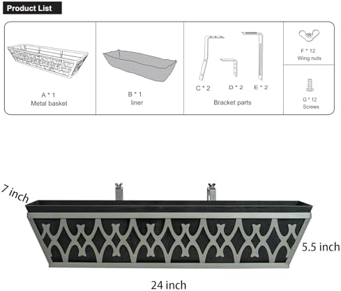 4 Pack 24 Inch Window Boxes Planters Railing Planter Box with Adjustable Brackets & Non-Woven Fabric Plant Grow Bags Deck Railing Planter Boxes Balcony Hanging Flower Box for Outdoor Plants - Image 5