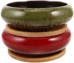 TOYANDONA Xmas 2pcs Vintage Ceramic Planter Pot with Tray, Round Shallow by TOYANDONA