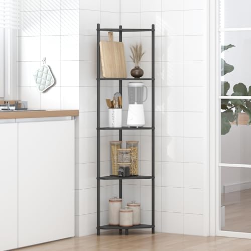 Wisuce Black Tall Corner Shelf Stand, 5-Tier Bamboo Corner Bookshelf - Image 5