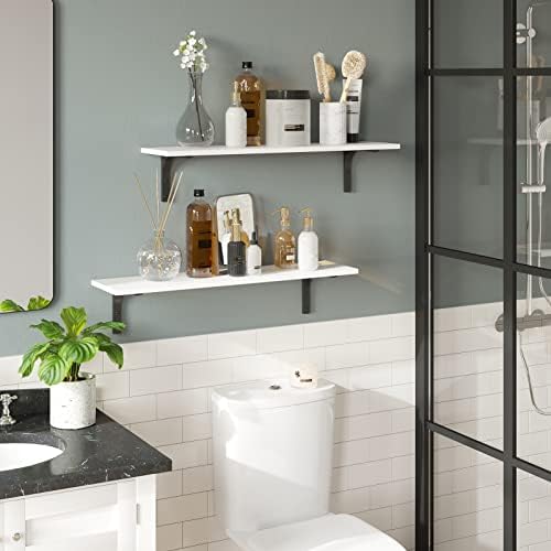 DINZI LVJ Long Wall Shelves, 23.6Inch Wooden Wall Mounted Shelves, Set of 2 - Image 2
