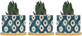 Blue and Ikat Bukhara Planter Ceramic Antique Ikat in Teal Round Plant Pots with Drainage Holes and Bamboo Tray Pot for Home Office Decoration by BRUYU5SE