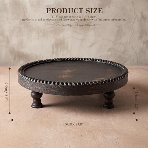 EOSAHR Beaded Wood Riser: Round Display Stand for Kitchen Counter, OldBlack - Image 2