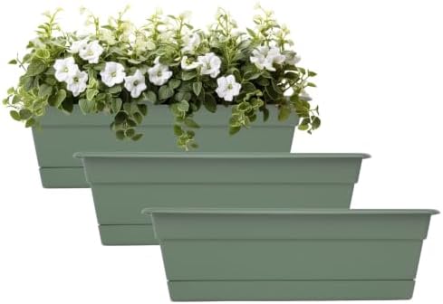 Bloem Dura Cotta 18" Plastic Window Box Planter with Saucer, Basil, 3-Pack by Bloem