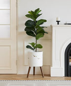 12 Inch Planter,Plant Pot with Stand for Indoor Plants,Large Modern Plant Pots with a Dove Pattern Indoor Outdoor with Drainage for Home Garden Patio,White and Gold - Image 2