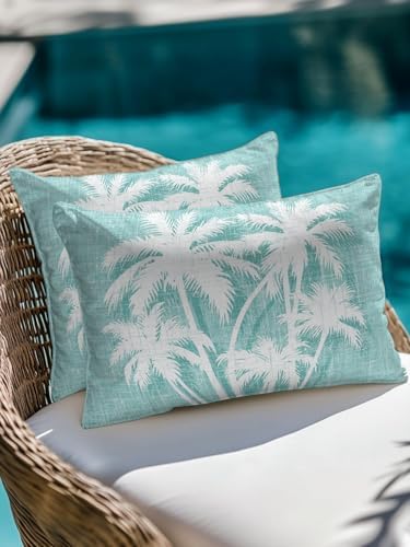 Throw Pillow 12x20 Inch, Tropical Palm Tree Waterproof Outdoor Pillow Covers with Insert, Vintage Mint Green Exotic Botanical Plants Decorative Pillowcase Cushion for Patio, Garden, Couch, Sofa, Bed - Image 4
