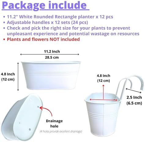 LaLaGreen Outdoor Rail Planter (11.2 in, 12 Pack) White Metal Hanging Pots - Image 2