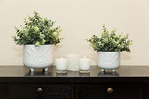 Flora Bunda 6IN & 4.75IN Evil Eye Ceramic Footed Planter,Set of 2, Matte White - Image 3