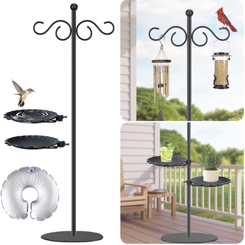 Upgraded 74" Shepherd's Hook for Bird Feeder，Floor Hanging Plant，Wind Chime Stand, Waterproof Metal & Adjustable-Height Standing Pole Holder for Lantern and Wreath, Indoor & Outdoor（2 Placement Racks) by vorriop