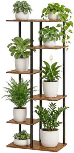 Corner Tall Plant Stand Indoor 6 Tier 8 Potted, Rustic Brown by GreenLivingSpaces