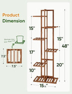 ROSSNY 48 Inch Tall Bamboo Plant Stand for Indoor, 6 Tier 7 Potted, Brown - Image 2