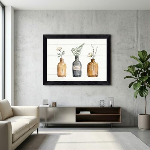 Framed Canvas Wall Art Vintage Apothecary Bottles Wildflowers Amber Sage and Charcoal Canvas Print Poster Black Frame Wall Decor for Kitchen Bathroom Minimalist Art, Nature Print - Inch 24x36 - Image 7