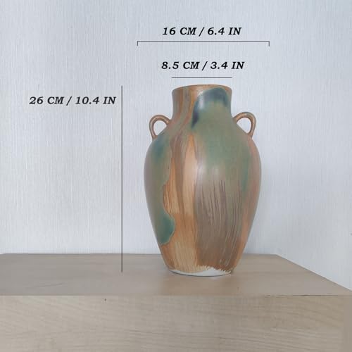 Unique Terracotta Pottery, 10" Decorative Farmhouse Vase with Handle - Image 6