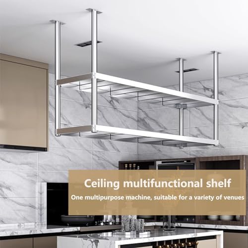 Ceiling Mount Shelf, Stainless Steel Storage Rack Hanging Floating Shelves, Ceiling Display Stand for Restaurant Kitchen Bar Shelf - Easy to Install (Size : 120x35x80cm) - Image 5