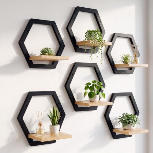Novabright 6 Pcs Solid Wood Wall Plant Holder Shelf Indoor, Black - Image 5