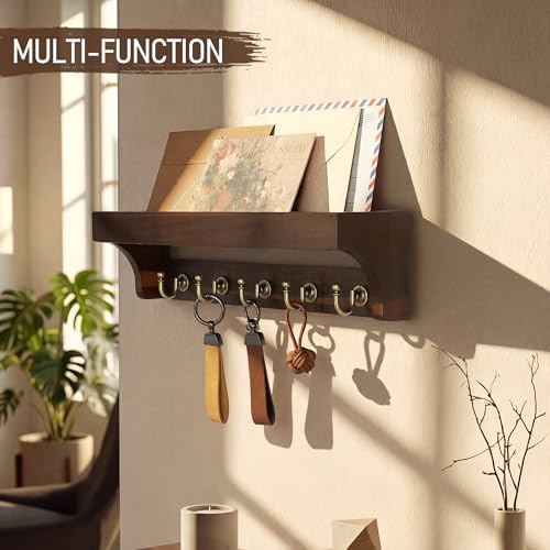 Rebee Vision Acacia Wood Key Holder Wall Mount for Home Decor, Dark Brown - Image 4