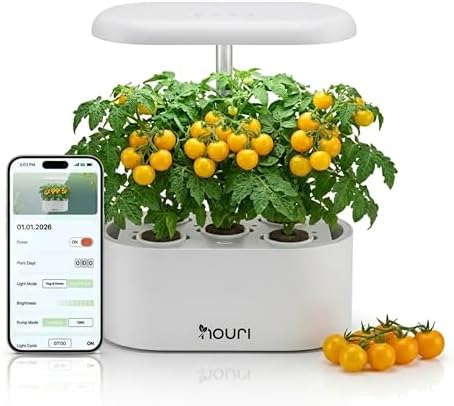 Nouri Hydroponics Growing System, 5 pod APP Smart Indoor Herb Garden Kit with LED Grow Lights, Hydroponic Herb Garden Indoor for Plant Lovers, Gardeners, Kitchen, Basil Seeds Included by Nouri