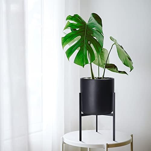 D'vine Dev Cylinder Planter Pot with Metal Stand, Black, 8 in, 96-T-B-1 - Image 3