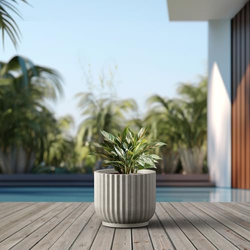 Kante Weathered Concrete Planter 14" Dia All-Weather Round Accent Pot - Image 5