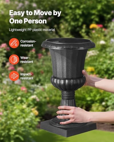 VEVOR Plastic Urn Planters, 9.8 x 16.5 Inch, 2 Pack Black Classic Flower Pots Front Porch Planters, Indoor & Outdoor Vase for Wedding, Party, Event, Home, Stage, Garden, Balcony, Patio Decoration - Image 4