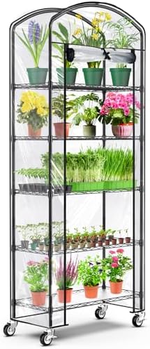 5-Tier Greenhouse with Caster Wheel, Shelf Height Adjustable Metal Shelf by Abimars