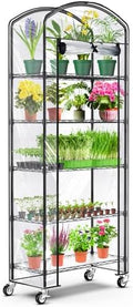5-Tier Greenhouse with Caster Wheel, Shelf Height Adjustable Metal Shelf by Abimars