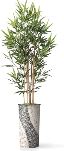 Artificial Tree in Geometric Pattern Planter, Fake Bamboo Silk TRE for Indoor and Outdoor Home Decoration - 70" Overall Tall (Plant Pot Plus Tree) - Image 2