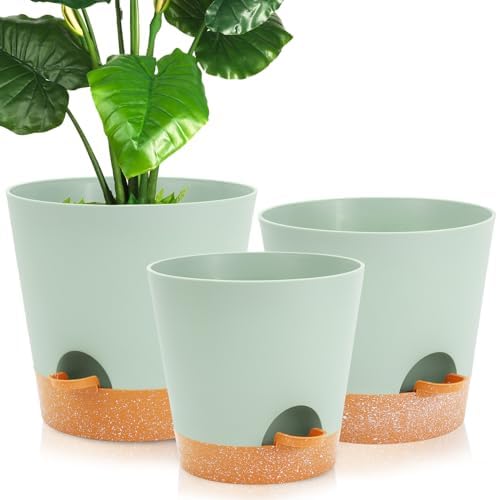 GARDIFE 10/9/8 inch Plant pots, planters for Indoor Plants, self Watering Plant Pot, Flower pots, Green by GARDIFE